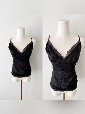 2000s black silk lace trim camisole